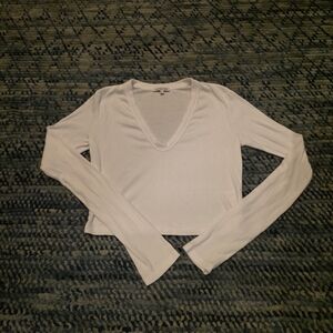 Cotton Citizen Women's White Crop Long Sleeve V-Neck Top